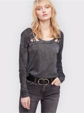 Free‎ People First Love Lace-up Tee In Black  Size Small